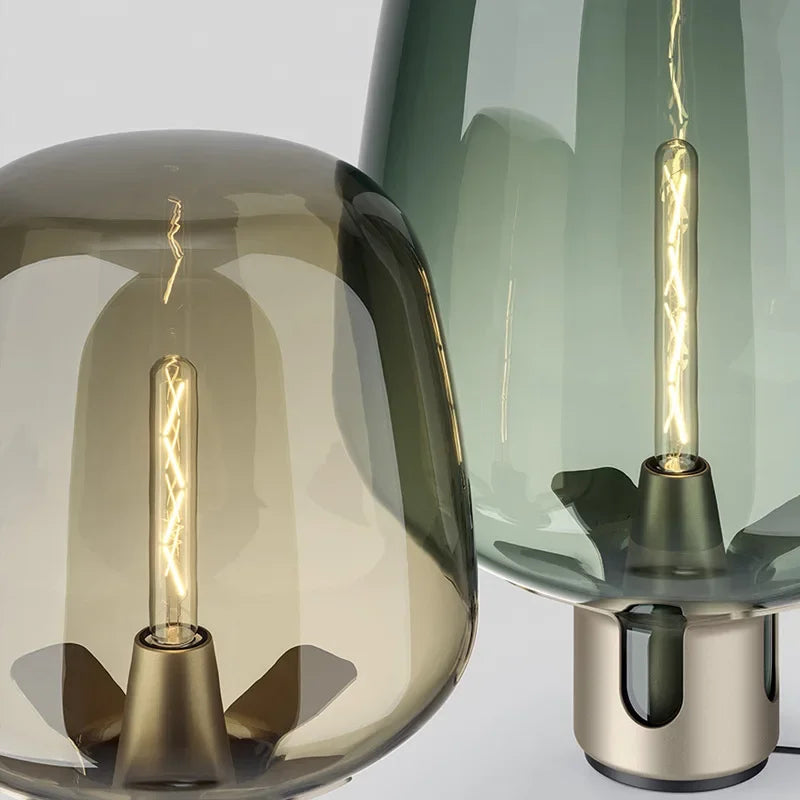 Nordic Smoke Grey Glass Table Light Bedroom Bedside Table Lamp Fashion Living Room Light Luxury Glass Decorative Lamp